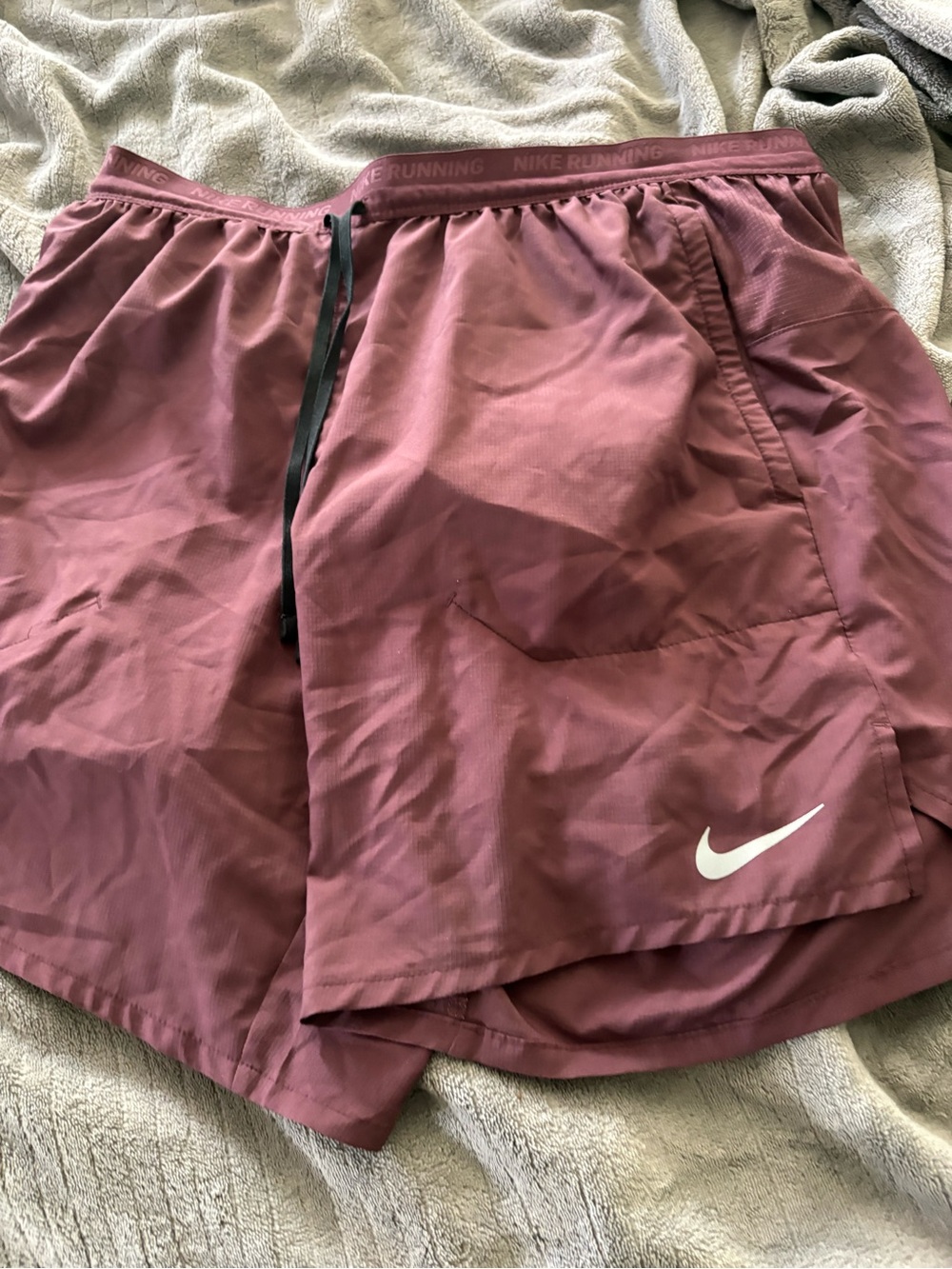 Nike Men's Maroon Athletic Running Shorts with White Swoosh